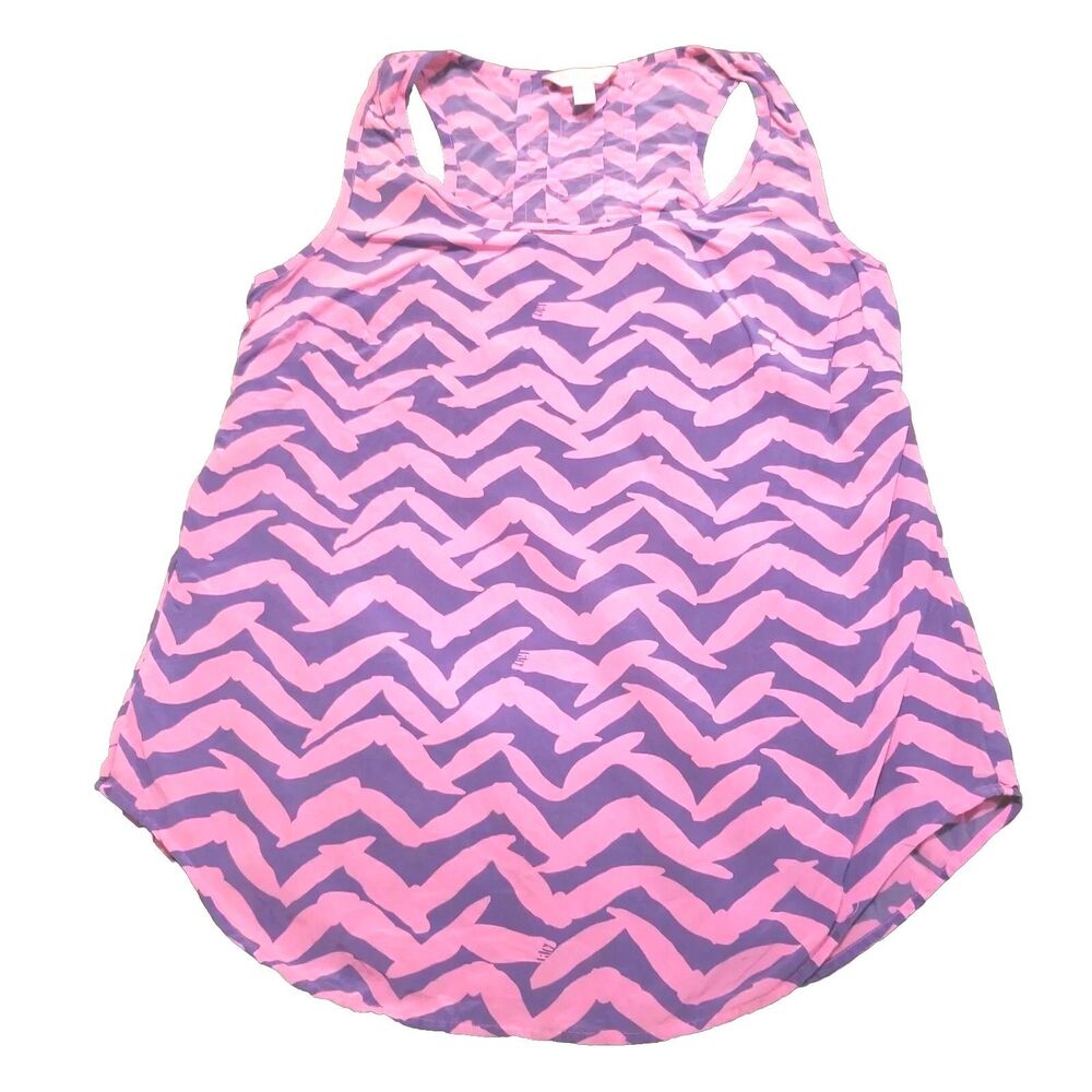 Lilly Pulitzer Silk Tank Top Women's Size Small Pink Blue Got Lucky Bird Print